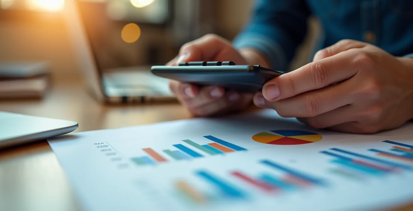 Mains analysant des graphiques financiers sur une table de travail