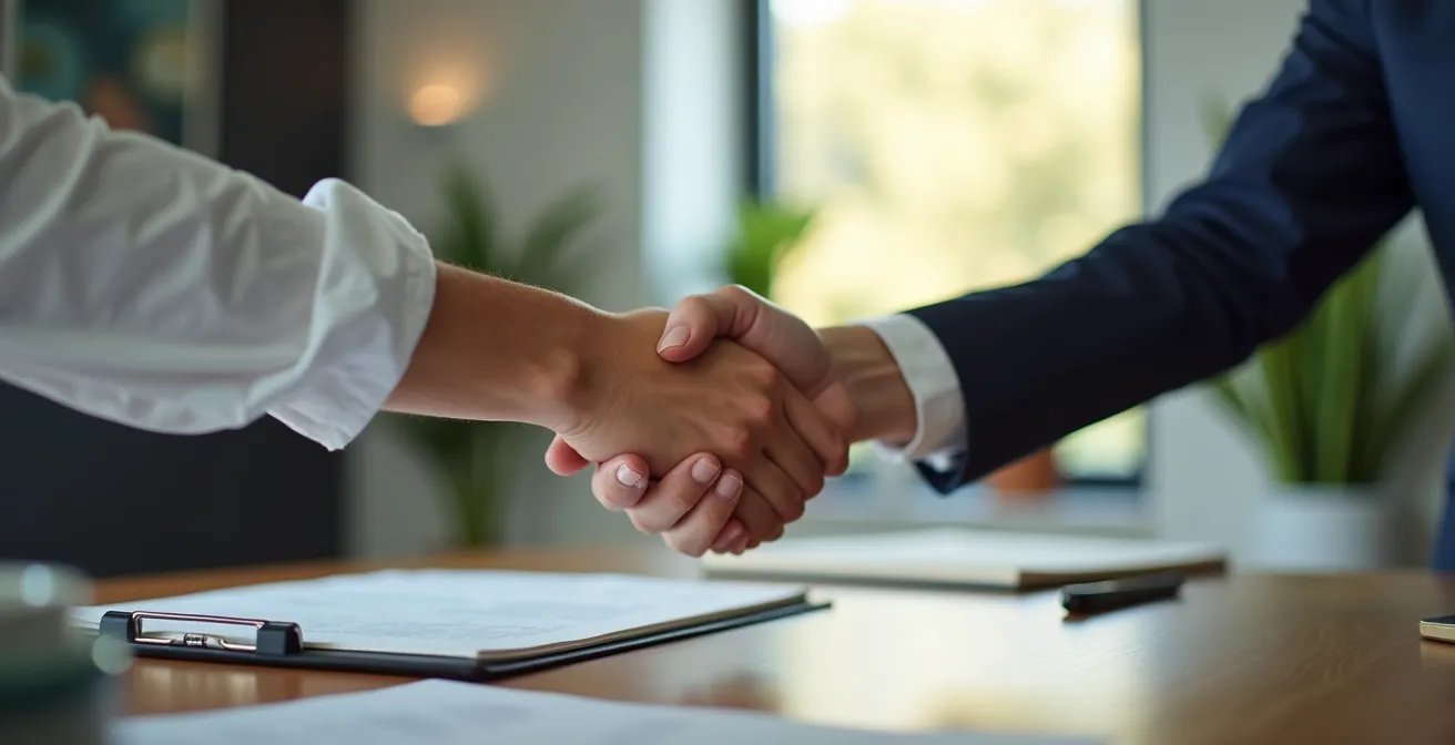 Poignée de main professionnelle lors de la signature d'un accord